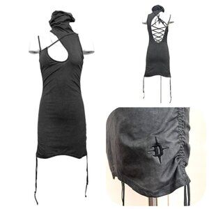 NWOT Darker Wavs Grey Lace up Rushed Knit Mini Dress Rave Burning Man